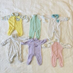 Vintage 80s 90s Baby Terry Cloth Footed Pajamas Newborn Sleepers Mixed Lot 6